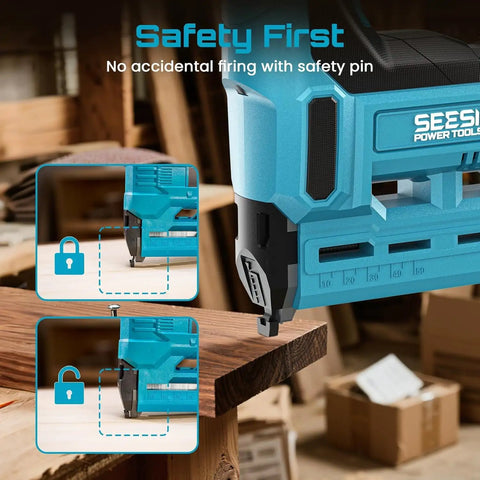Cordless Brad Nailer and Electric Stapler Gun With 20V Rechargeable Power Tool Featuring Adjustable Depth Control and Generous Fastener Kit for Woodworking DIY Builds That Delivers No Sweat Precision On Every Project