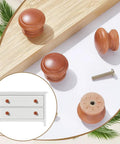 Mushroom Shaped Wood Drawer Knobs 4 Pack, 28mm 1.1 Inch Brown Cabinet Hardware for kitchen cabinets on display board.