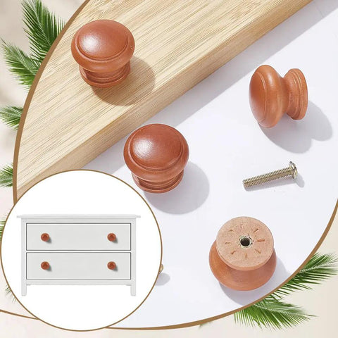 Mushroom Shaped Wood Drawer Knobs 4 Pack, 28mm 1.1 Inch Brown Cabinet Hardware for kitchen cabinets on display board.