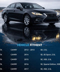 Toyota Camry models 2012-2017 on display with vehicle fitment options for SE and XSE versions
