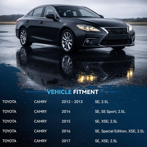 Toyota Camry models 2012-2017 on display with vehicle fitment options for SE and XSE versions