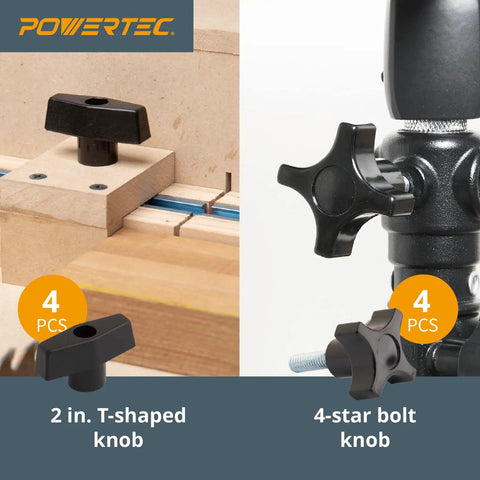 T Track Knob Kit With 5/16-18 T Bolts And Washers, All-In-One 46 Piece Set featuring T-shaped and 4-star knobs in woodworking jig