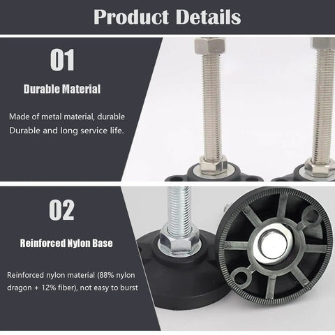 Heavy Duty Carbon Steel Adjustable Leveling Feet For Machinery And Furniture Thickened Threaded Support Legs with reinforced nylon base.