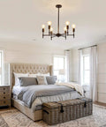 Six Light Sputnik Ceiling Fixture In Matte Black Industrial Farmhouse Vibe Modern Semi Flush Mount Pendant Light in bedroom