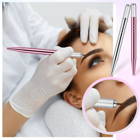 10 Pcs Manual Microblading Pens Aluminum Eyebrow Tools Set For Salon Use Pro Grade Lightweight Handheld Microblade Pens In Silver And Pink Durable Grip For Precise Shaping And Fine Detailing used on eyebrow shaping