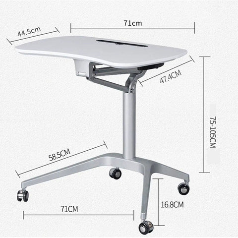 Plug And Play Adjustable Laptop Desk Featuring A Rock Solid Portable Rolling Stand dimensions with adjustable height and smooth casters.