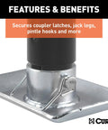 Three Eighths Inch Trailer Coupler Pin, Two And Three Quarter Inch Long, Clear Zinc Finish in use with coupler latch