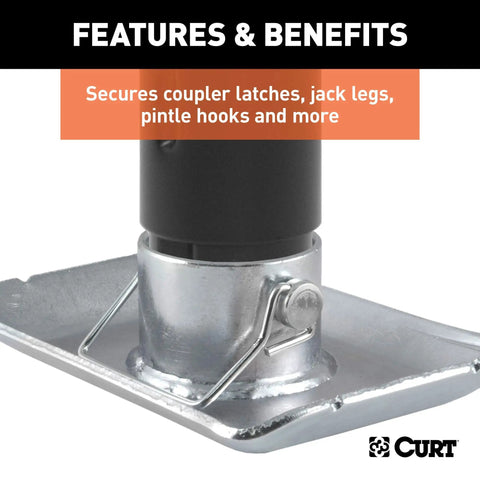 Three Eighths Inch Trailer Coupler Pin, Two And Three Quarter Inch Long, Clear Zinc Finish in use with coupler latch