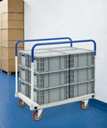 Beefy Heavy Duty Moving Dolly With 1500 Lb Capacity, Steel Platform Cart, Four Wheel Panel Cart, Rugged Steel Frame For Moving Heavy Gear And Equipment, Ideal For Garages, Warehouses, And Loading Jobs, Smooth Roll With Four Wheel Design. Gray crates on steel dolly
