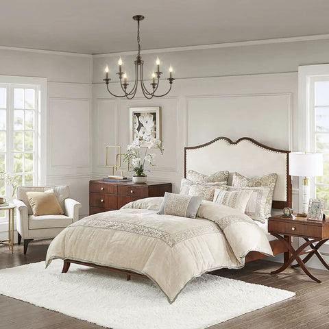 Six Light Black Farmhouse Chandelier With Classic Candle Style Modern Ceiling Fixture in bedroom setting