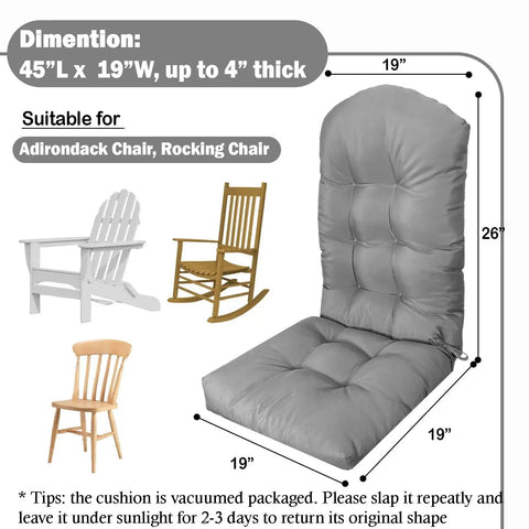 Thick Indoor Outdoor Adirondack Chair Cushion With High Elasticity PP Cotton Water Repellent Fabric For Porch Yard Lawn Chairs High Back Rocking Seat Pad 44 By 19 By 4 Inches