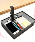 360 Degree Clamp-On Under Desk Swivel Organizer With No-Drill Install Sturdy Mesh Drawers holding office supplies