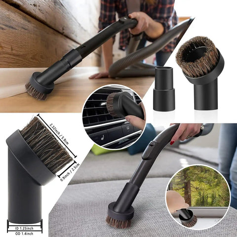 Universal Vacuum Attachment Kit For Wet Dry Cleaning One And One Quarter Inch Hose Adapters With Horse Hair Brush