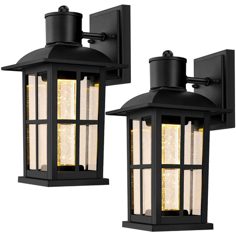 Crystal Bubble Glass Outdoor Wall Lanterns 2 Pack, Cool Modern Waterproof Sconces for Front Door Garage Patio Entryway