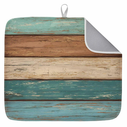 Teal Turquoise Dish Drying Mat For Kitchen Counter Reversible Microfiber Absorbent Drainer Pad With Three Layer Design