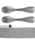 Ultralight Titanium 2 In 1 Fork And Spoon Spork For Camping 2 Pack Eco Friendly Backpacking Utensil with mesh carry pouch