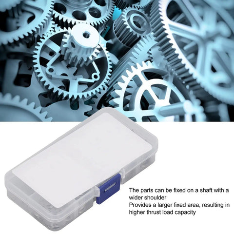 200 Piece E Clip External Retaining Ring Kit in Stainless Steel box with gears background