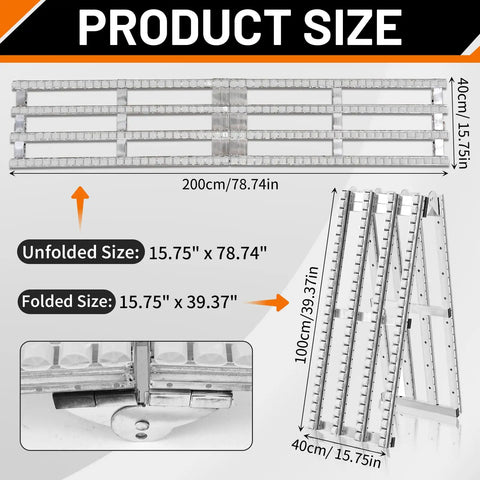 Heavy-Duty Foldable Conveyor Roller Ramp Table 15x78 Inch Gravity Transport Cart With White Galvanized Steel Frame dimensions and usage details.