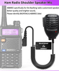 Walkie Talkie Microphone For UV 5R And Other Ham Radios With 3.5mm Jack And 360 Degree Stainless Steel Clip connected to radio
