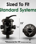 VariFlo Top Mount Multiport Valve Six Way Replacement for Pool Sand Filters dimensions diagram and size specifications