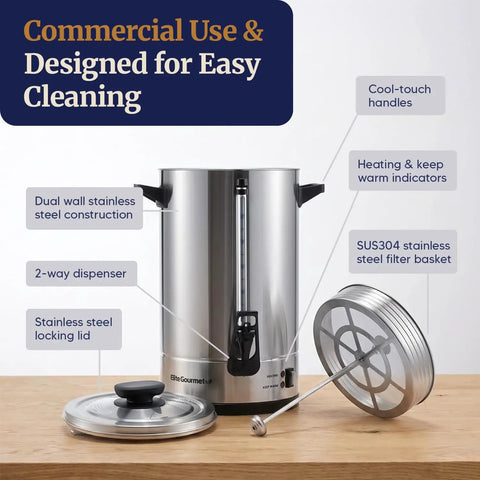 100 Cup Commercial Coffee Urn And Hot Water Boiler With Dual Wall Insulation Keeps Coffee Hot For 24 Hours Dripless Faucet Stainless Steel Server