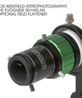 Close-up of EvoGuide 50DX 50mm APO Doublet Refractor with optional field flattener for astrophotography.