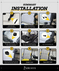 Installation guide for Solid Rider EZGO TXT Golf Cart Windshield with steps for assembling the foldable shield.