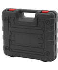 Black protective case for 21V Cordless Metal Shear with Swivel Head and Two Speed Modes for Cutting Stainless Steel, Aluminum, and Plastic.