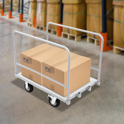 Heavy Duty Platform Cart That Feels Like a Workhorse, Steel Frame With Detachable Base, 2000 Lbs Capacity, Four Double Bearing Casters With 360 Degree Spin, Two Lockable Wheels, Smooth Maneuvering For Warehouse And Shop Floor with boxes