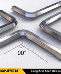 Long Arm Ball End Hex Key Set Hanpex 18 Piece With Metric And Imperial Allen Wrenches in CRV Steel, close-up view of L keys.