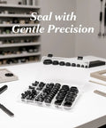 Awesome Chewtoyo 125 Pc Silicone Plugs Kit In Black Plus Case For Round Holes, 8 Sizes From 0.2 To 1 Inch With Snap Locking Rubber Fit For Leak Proof Seal And Scratch Guard Protection On Your DIY Projects Today. Open case with black silicone hole plugs in assorted sizes