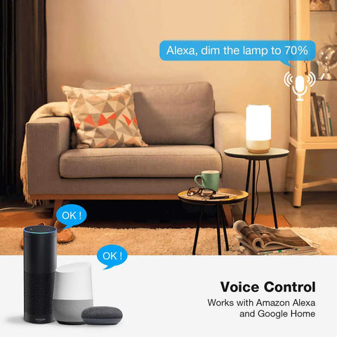 Smart Table Lamp For Bedroom With Alexa And Google Home Compatibility on side table in cozy living room setting