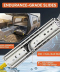 Beefy Heavy Duty Locking Drawer Slides For Side Mounts, 1 Pair, 3 Fold Full Extension Ball Bearing Rails, blue steel