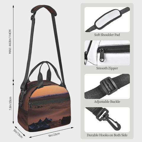 Insulated Lunch Tote For Women And Men With Leakproof Zippers Reusable Desert Camping Cooler Bag, adjustable strap, highlighted features