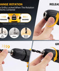 Demonstration of changing rotation on a 12V cordless drill from All In One 223 Piece Power Drill Tool Set With 12V Cordless Drill Driver Kit Drawer Toolbox Socket And Bit Set Hex Keys And Wrench For Home Renovation DIY Projects And Garage Use.