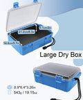 Large Waterproof Dry Box For Kayaking And Boating, blue 8.9 x 6.4 x 3.2 inches watertight storage container, open and closed views