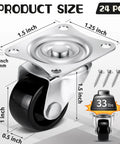 Product size diagram of Heavy Duty 24 Piece One Inch Swivel Caster Wheels With 360 Degree Rotation For Office Furniture And Storage Carts.