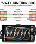 7-way junction box showing color-coded studs for easy RV wiring with Top Shelf 8 Foot 7 Way Trailer Wiring Harness.