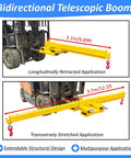 Tough As Nails Two Ton Forklift Jib Crane Featuring Telescopic Boom and Dual Direction Lifting for Workshop Use showing bidirectional boom at two lengths.