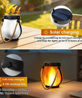 USB Charging Solar Lantern For Outdoors And Travel showing solar panel and flame effect, ideal for camping.