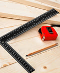 Badass 8X12 Inch Carpenter Square Pro Builder Heavy Duty Carbon Steel Framing Tool with dual scale on wooden surface