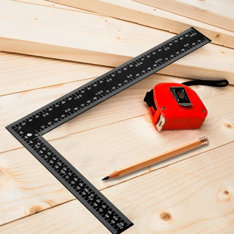 Badass 8X12 Inch Carpenter Square Pro Builder Heavy Duty Carbon Steel Framing Tool with dual scale on wooden surface