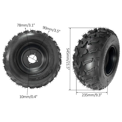 22x10-10 wheels with dimensions for 44 Inch Rear Live Axle Kit With 22x10-10 Wheels, 428 Chain Drive, Brake, And Steering System