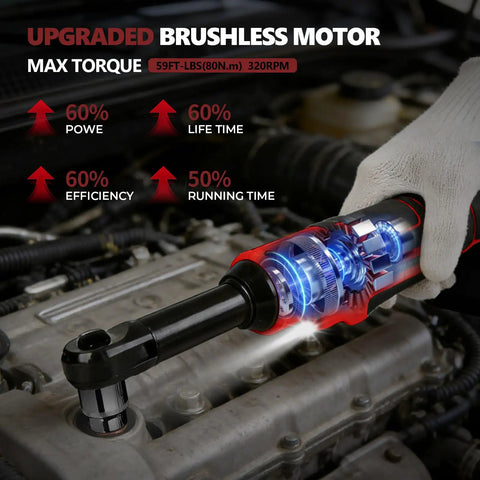 Upgraded Brushless Three Eighths Inch Cordless Ratchet Wrench Beast Mode With 60 Ft Lbs Torque used on engine