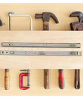 Heavy Duty Side Mounted Ball Bearing Drawer Slides Pair Thickened Cold Rolled Steel Full Extension Cabinet Slide Rails on workbench with tools.
