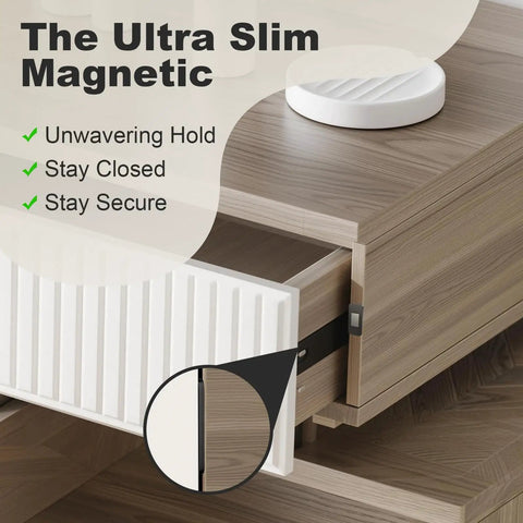 5 Pack Ultra Thin Magnetic Door Catch With Adhesive Tape, 0.08 Inch Stainless Steel Cabinet Latch installed on drawer
