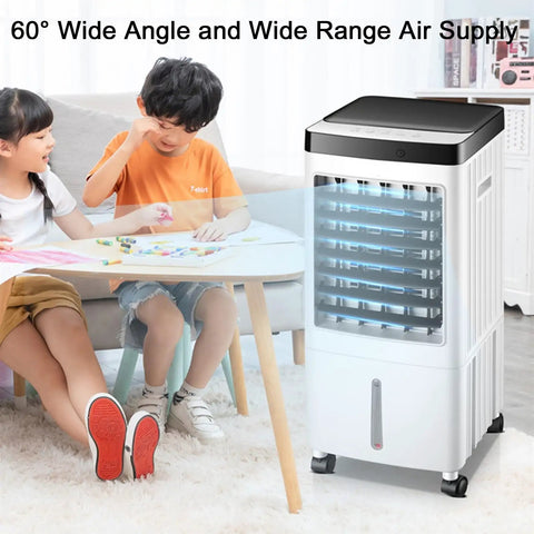 Portable Evaporative Swamp Cooler With Dual Ice Packs And Spacious Ten Liter Water Tank To Slash Utility Costs in use, cooling kids.