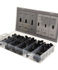 105 Pc Assorted Rubber Vacuum Cap Kit Perfect For Auto Repair Jobs With Fuel Lines And Hose End Covers In 9 Precise Sizes From 3/16 To 3/8 Inches Made Durable Nitrile Rubber Fits Most Cars Smooth Fit No Leaks Guaranteed. 105-piece nitrile rubber vacuum cap kit in clear organizer, 3/16 to 3/8 inch