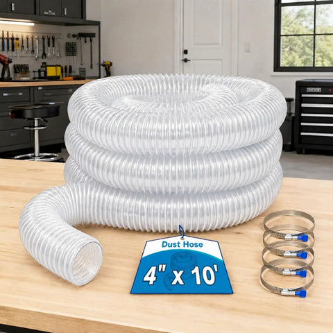 4 Inch Clear PVC Dust Collection Hose 10 Foot Flexible Puncture Resistant Fume Hose With Carbon Steel Wire Coil For Your Home Shop