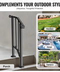 Heavy Carbon Steel Handrails For Outdoor Steps One Step Stair Rail Kit with ergonomic grip on porch for added stability.